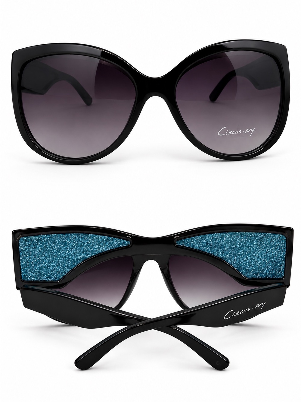 Circus NY Black Oversized Sunglasses Blue Glitter Accent Gradient Lenses NWT
